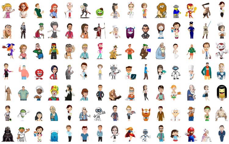 105 різних персонажів для анімації canvas